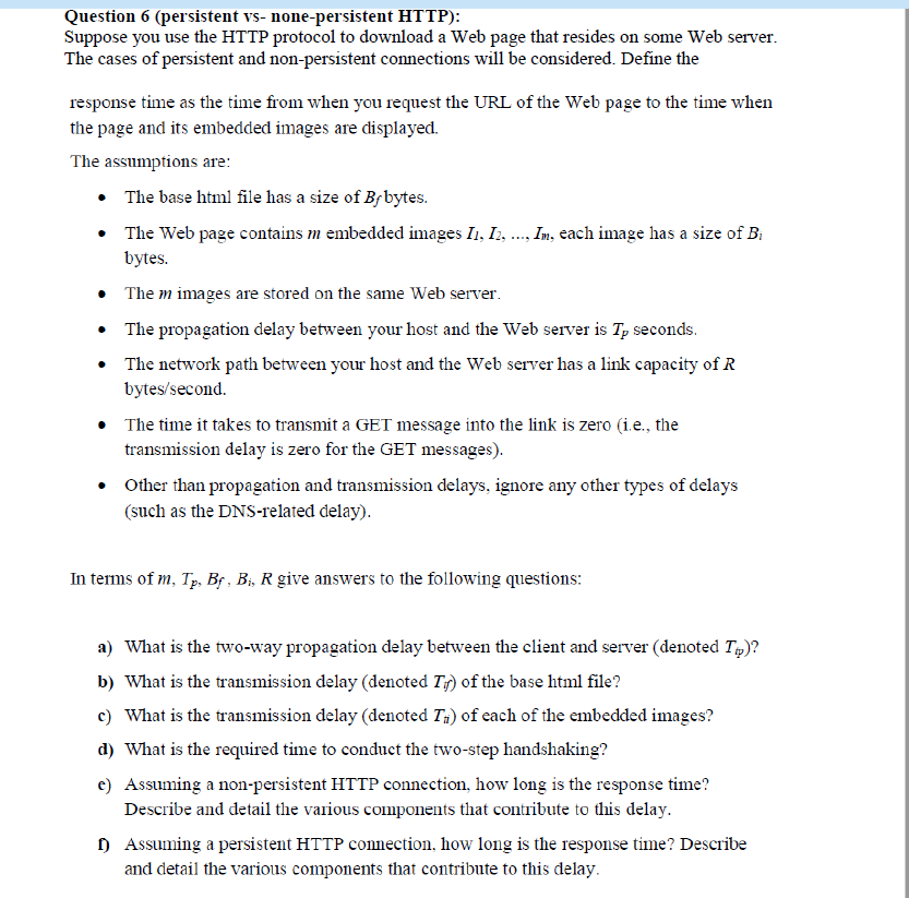 Question 6 (persistent vs-none-persistent HTTP): | Chegg.com