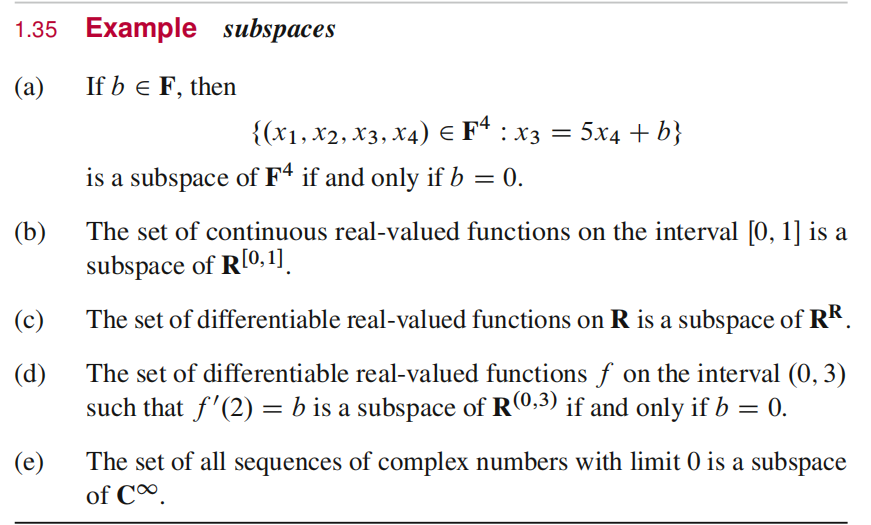 Solved 1.35 Example subspaces (a) (b) If b e F, then {(x1, | Chegg.com