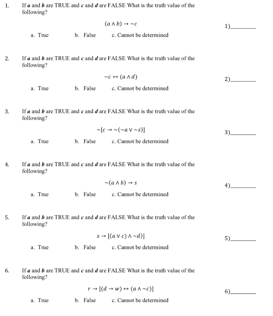 Solved 1. If A And B Are TRUE And C And D Are FALSE What Is | Chegg.com