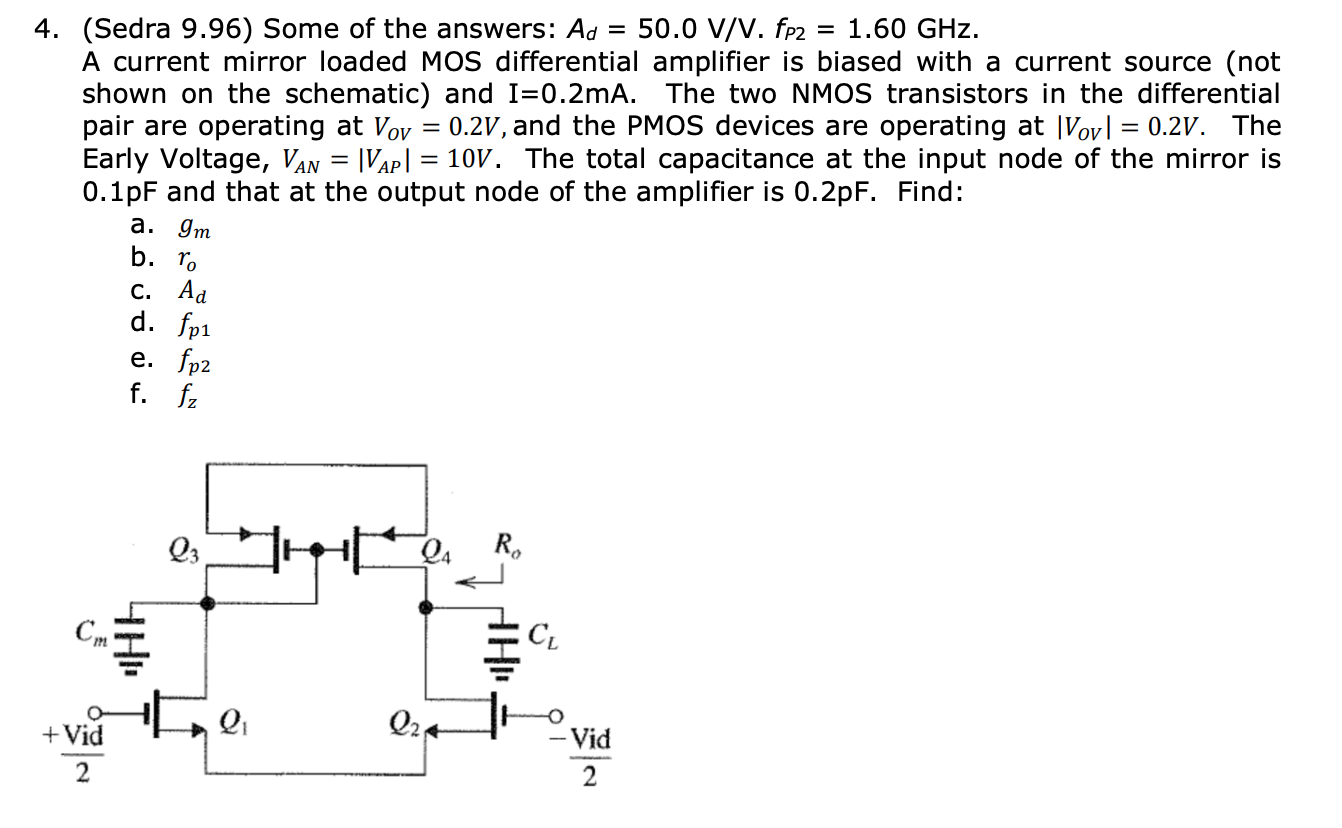 Solved 4. (Sedra 9.96) Some of the answers: Ad = 50.0 V/V. | Chegg.com