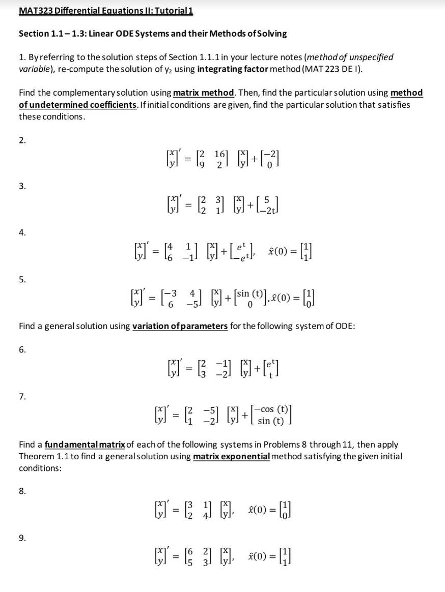 Mat Differential Equations Il Tutorial Section Chegg Com