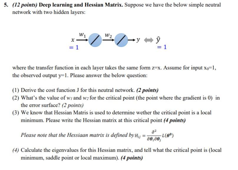 5. (12 points) Deep learning and Hessian Matrix. | Chegg.com