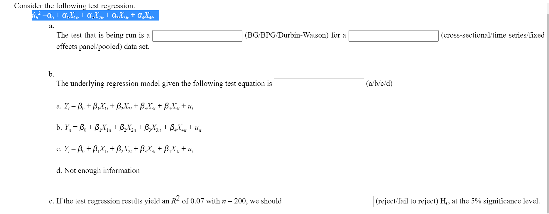 Solved Consider The Following Test Regression U A Chegg Com