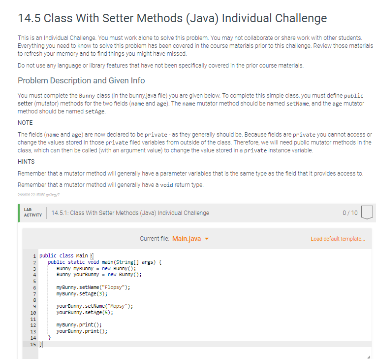 Solved 14.1 Class With Public Instance Variables (Java) | Chegg.com