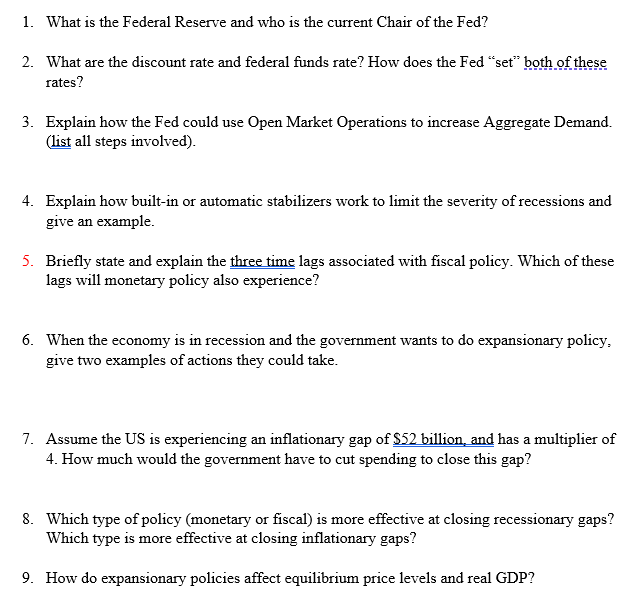 Solved 1. What is the Federal Reserve and who is the current | Chegg.com