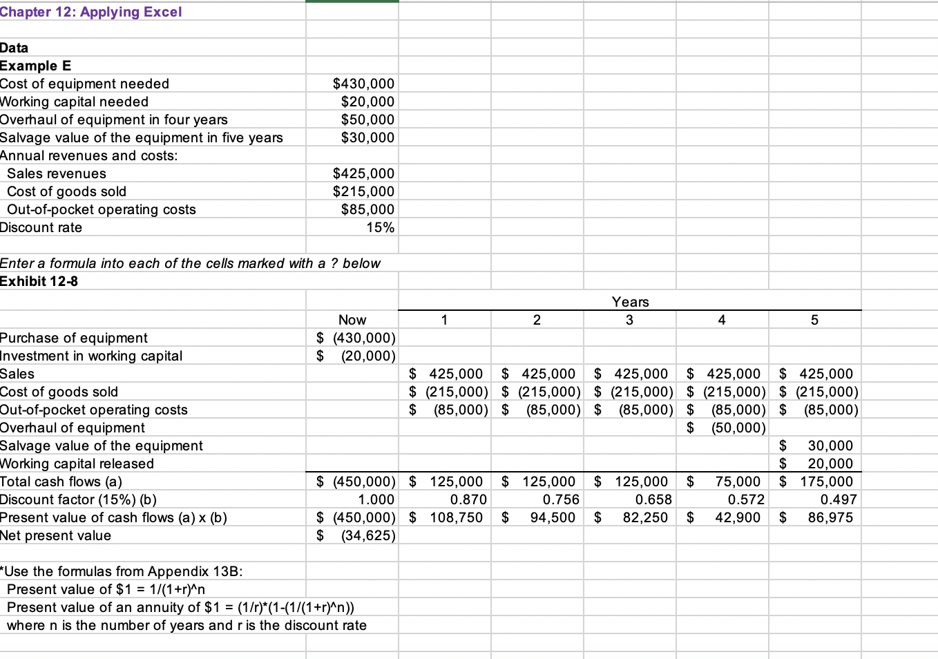 Solved Chapter 12: Applying Excel Data Example E Cost of | Chegg.com