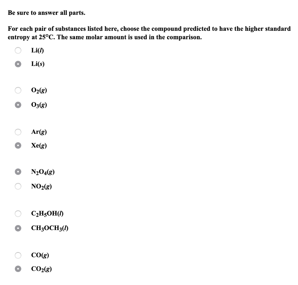 Solved Be Sure To Answer All Parts. For Each Pair Of 