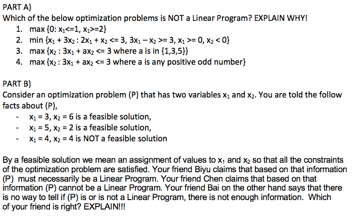 Solved PART A) Which of the below optimization problems is | Chegg.com