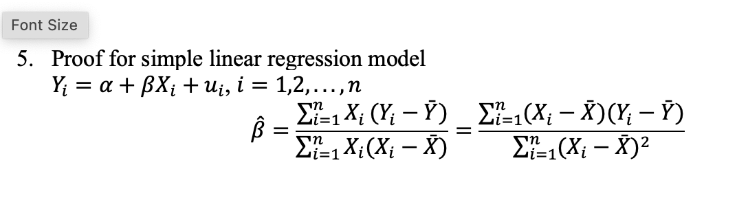 Solved Font Size = = 5. Proof for simple linear regression | Chegg.com