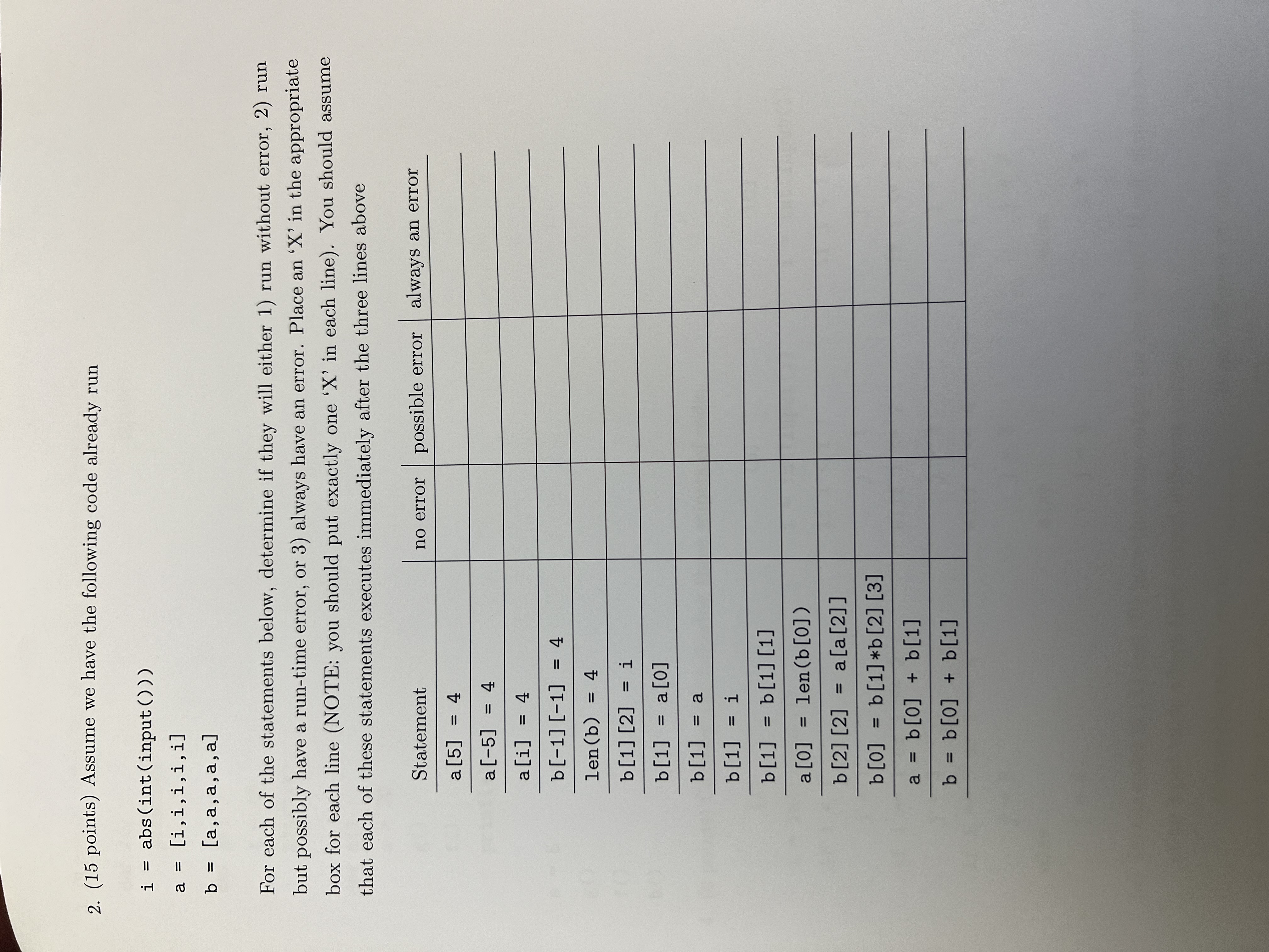 Solved (15 ﻿points) ﻿Assume we have the following code | Chegg.com