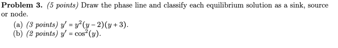 Solved Problem 3. (5 ﻿points) ﻿Draw the phase line and | Chegg.com