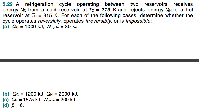 Solved 5.29 A Refrigeration Cycle Operating Between Two | Chegg.com