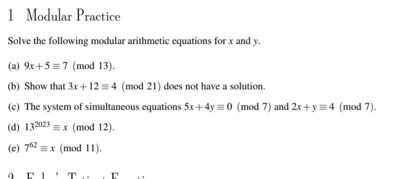 Solved 1 Modular Practice Solve The Following Modular | Chegg.com