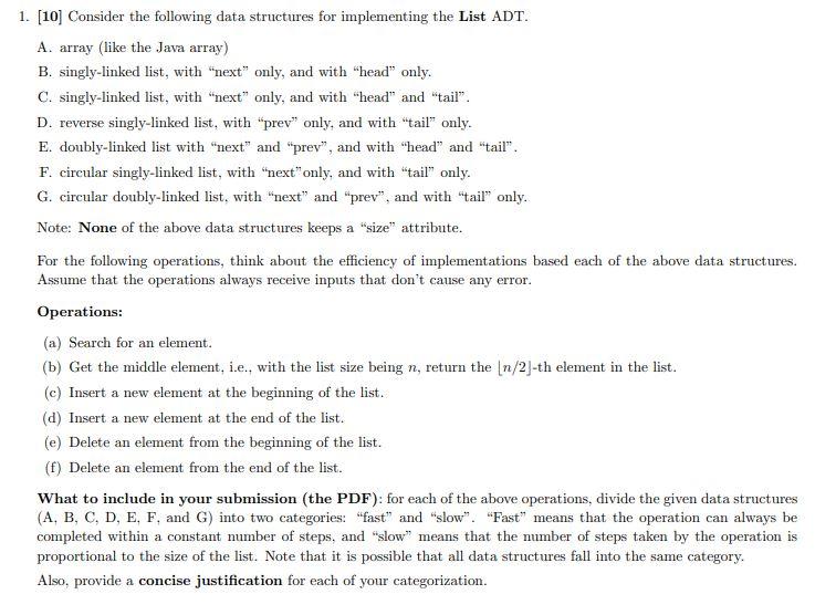 Solved 1. [10] Consider the following data structures for | Chegg.com
