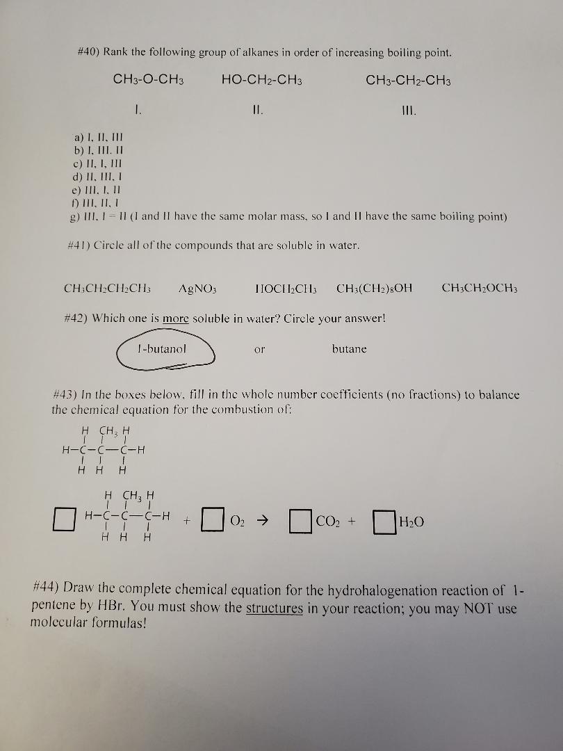 Solved #40) Rank The Following Group Of Alkanes In Order Of | Chegg.com