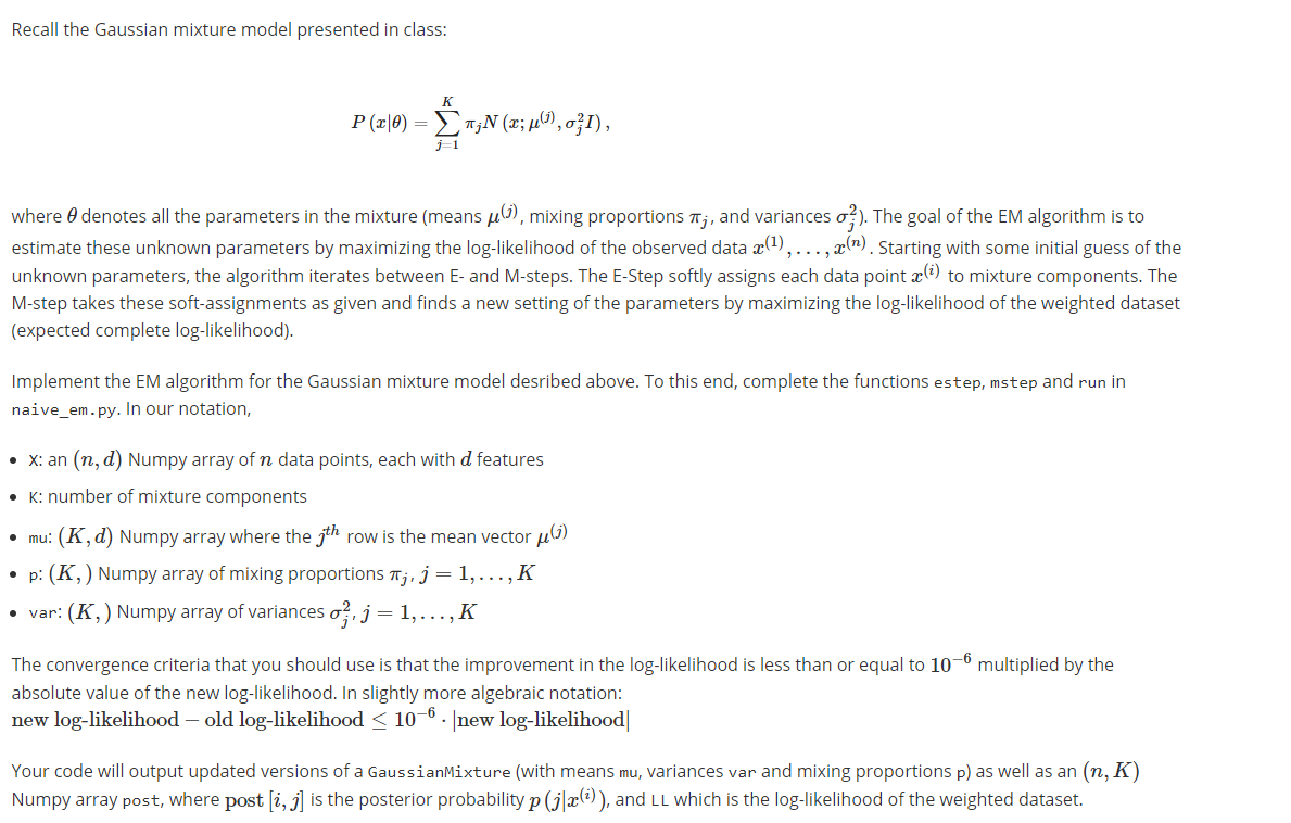 Recall the Gaussian mixture model presented in class: | Chegg.com