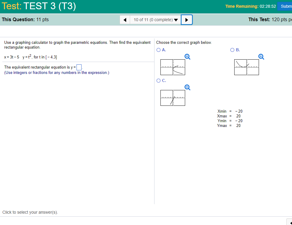 Solved Test: TEST 3 (T3) Time Remaining: 02 2852 Subm This | Chegg.com
