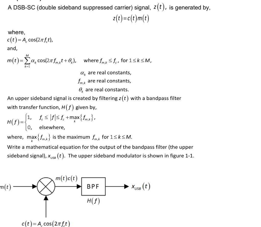 Solved A DSB-SC (double sideband suppressed carrier) signal, | Chegg.com