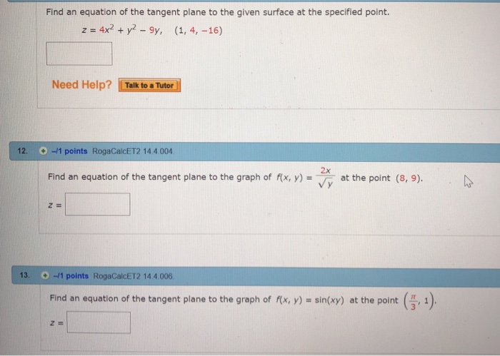 Solved Find An Equation Of The Tangent Plane To The Given