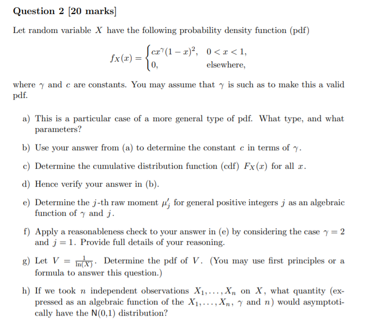 Solved Question 2 20 Marks Let Random Variable X Have T Chegg Com