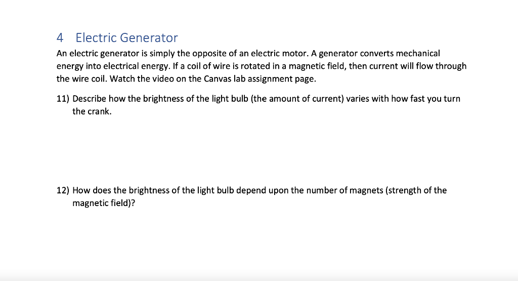 Solved 4 Electric Generator An electric generator is Chegg.com