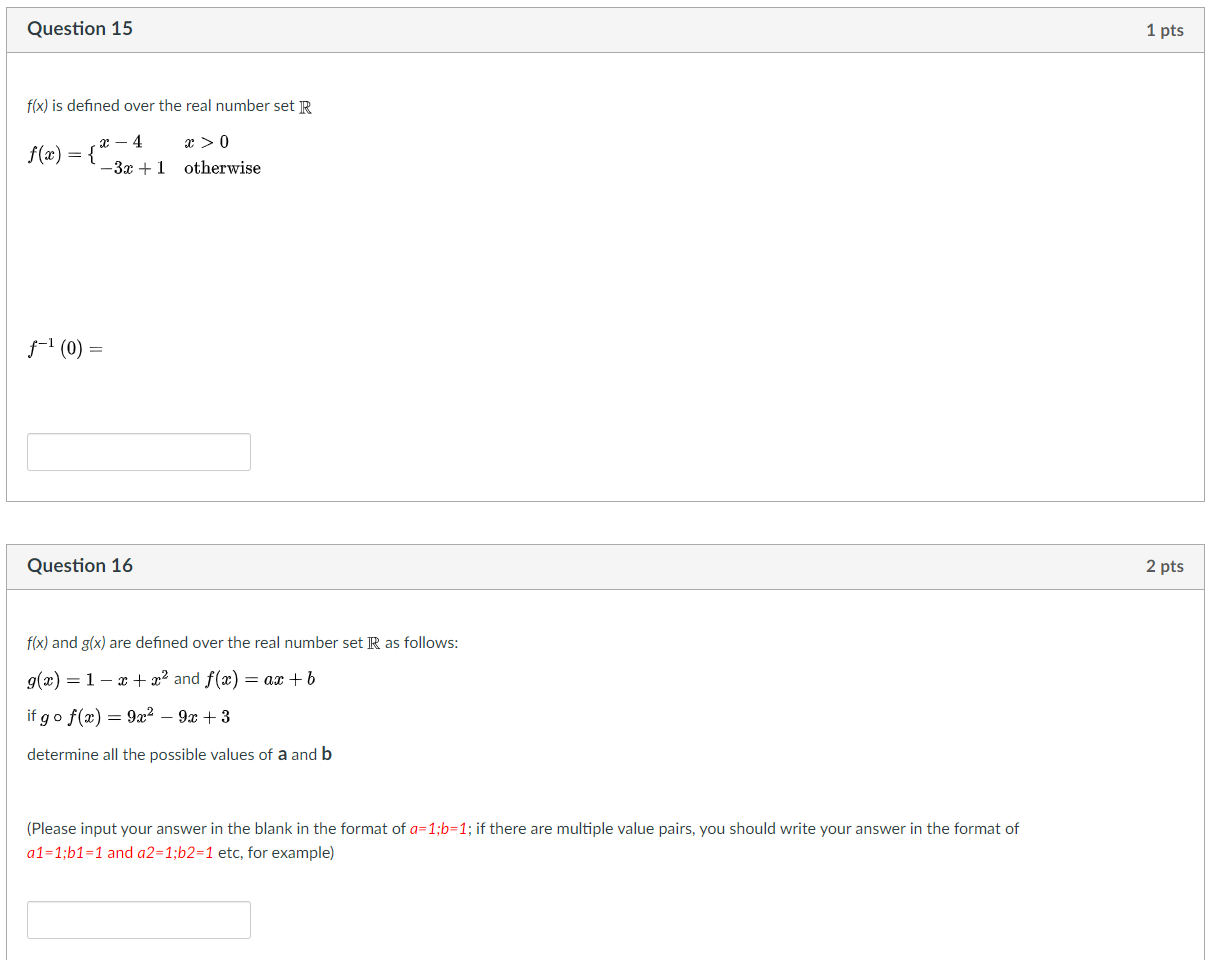 Solved Question 11 1 pts f(x) is defined over the real | Chegg.com
