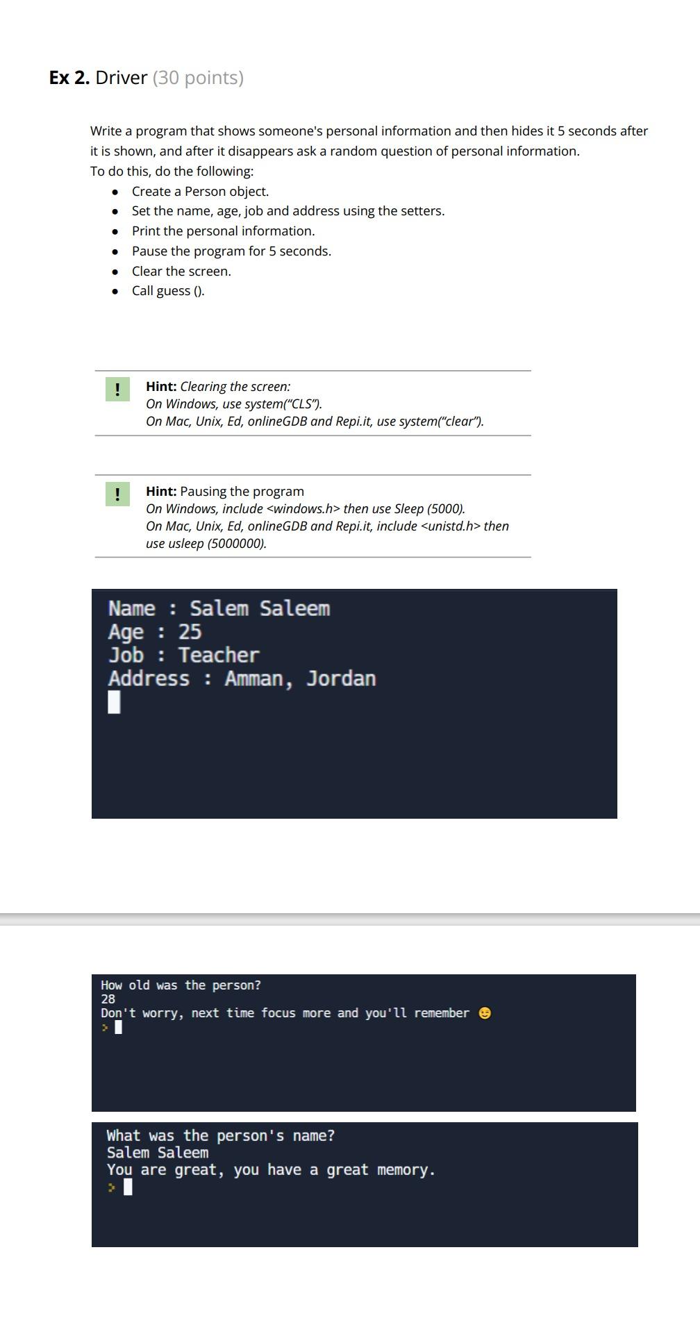 Solved Write a program that shows someone's personal | Chegg.com