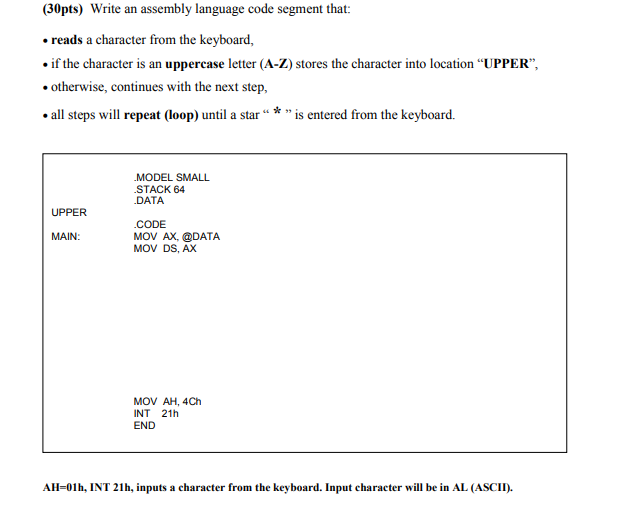 Solved (30pts) Write an assembly language code segment that: | Chegg.com