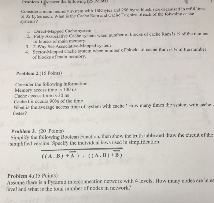 Solved Problem 1 Answer the following (25 Points) Consider a | Chegg.com
