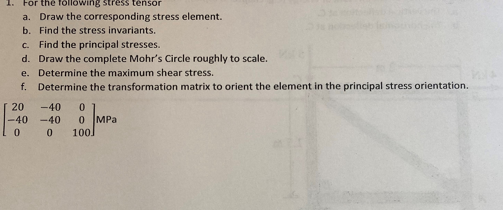 Solved 1. For the following stress tensor a. Draw the | Chegg.com