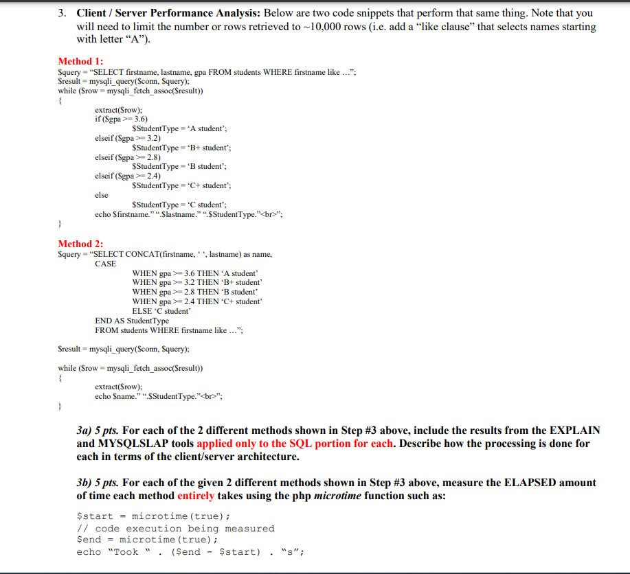 3. Client / Server Performance Analysis: Below are | Chegg.com