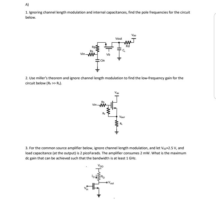 A) 1. Ignoring Channel Length Modulation And Internal | Chegg.com