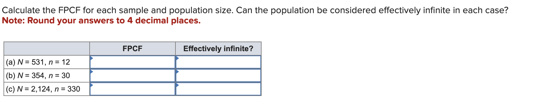 Solved Calculate The Fpcf For Each Sample And Population Chegg Com