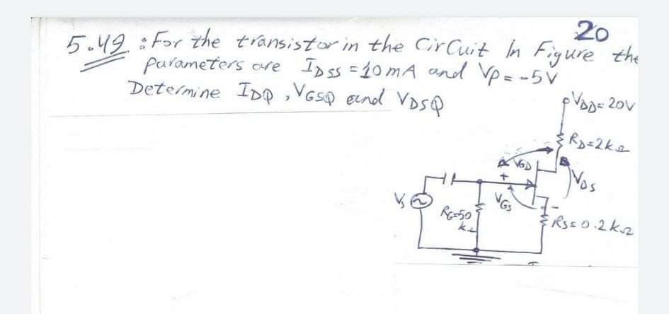 Solved 20 5.49 : For the transistor in the Circuit In Figure | Chegg.com