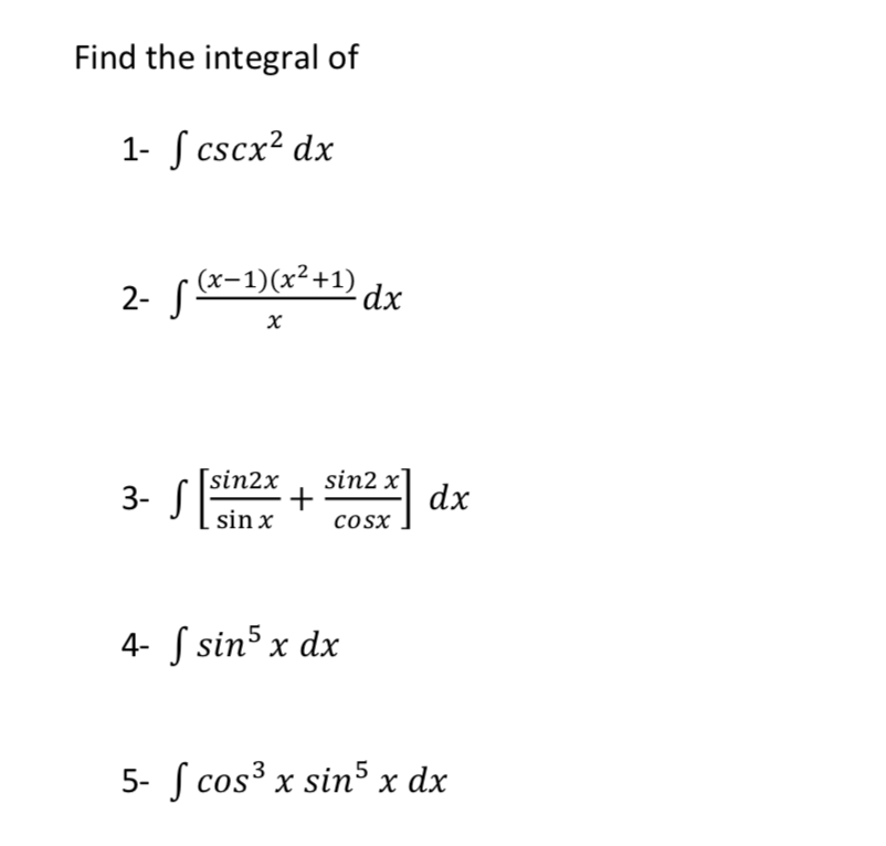 integration sin square 2 x 5 dx