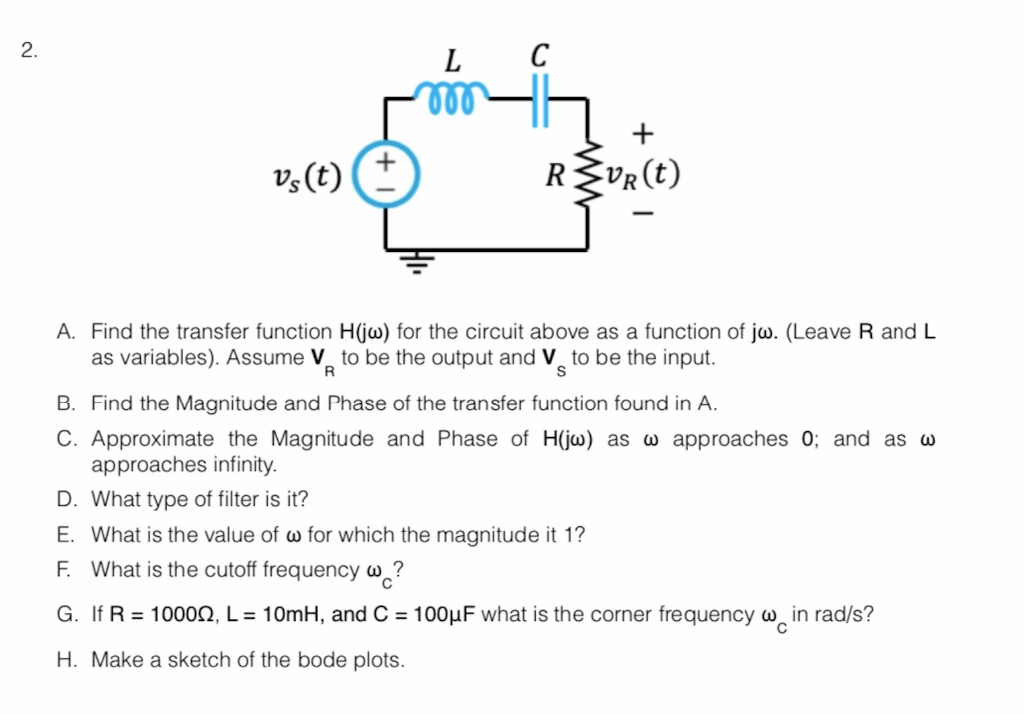 Solved 2 Vs T R Vr T A Find The Transfer Function H Chegg Com