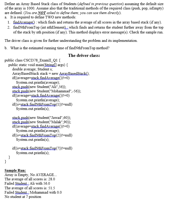 Solved Define an Array Based Stack class of Students | Chegg.com