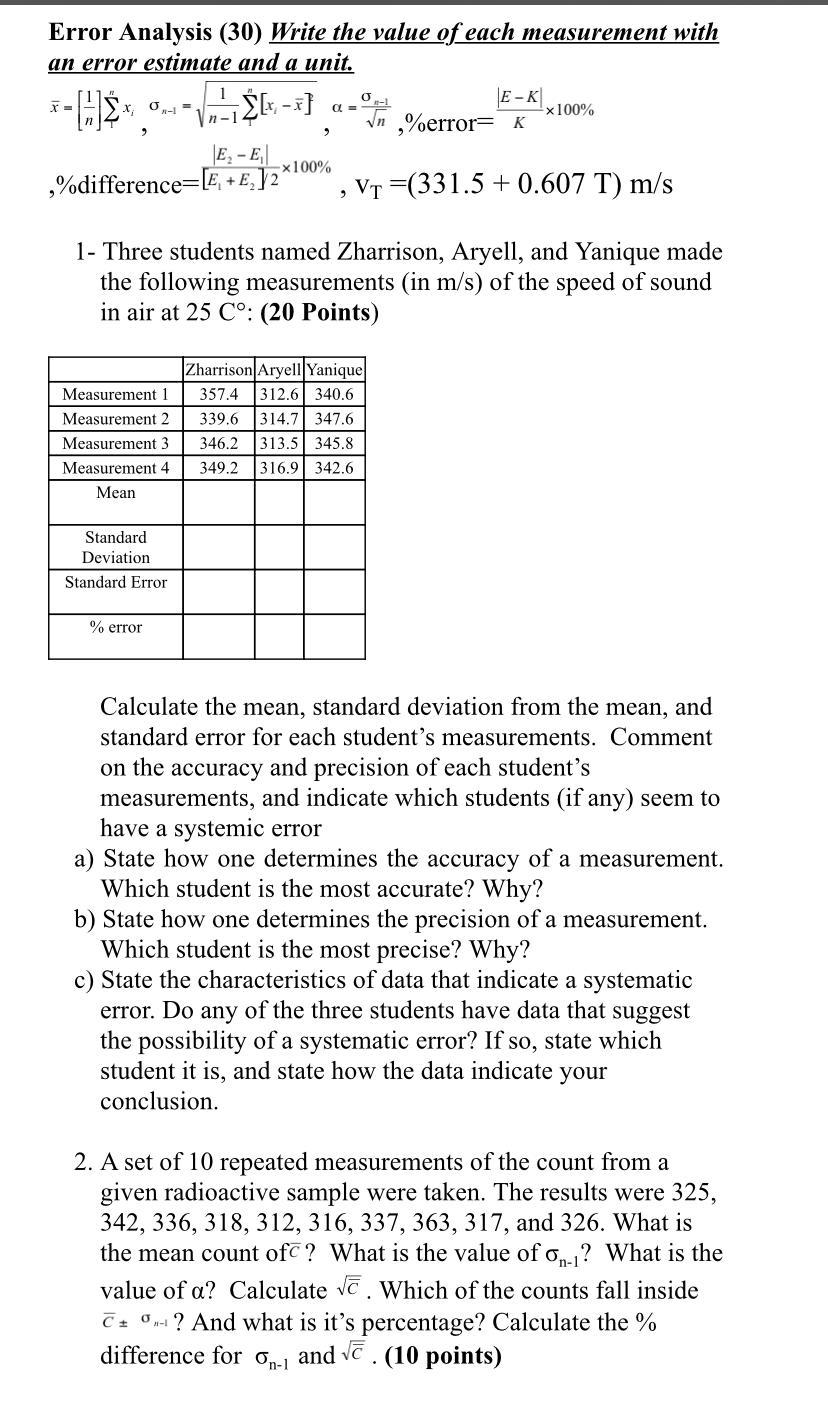Solved 1 Error Analysis (30) Write the value of each | Chegg.com