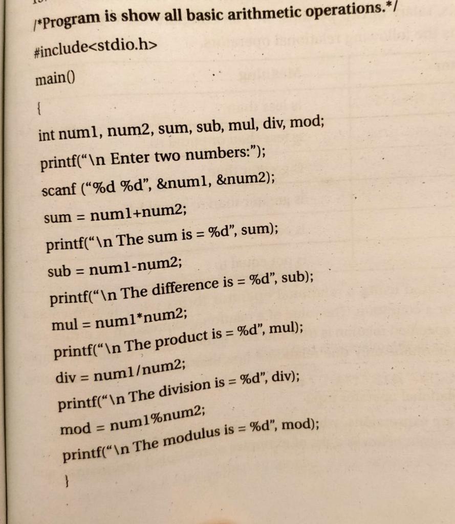 Solved /*Program Is Show All Basic Arithmetic Operations.* | Chegg.com