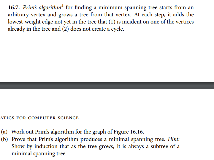 Solved 16.7. Prim's algorithm4 for finding a minimum | Chegg.com