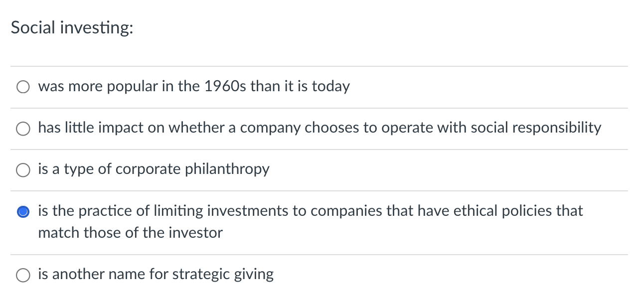 Solved Social Investing: Was More Popular In The 1960s Than | Chegg.com