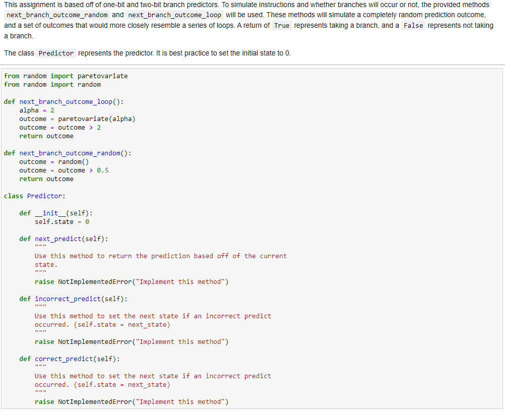 Python Branch Prediction: Writing Methods Edit: What | Chegg.com