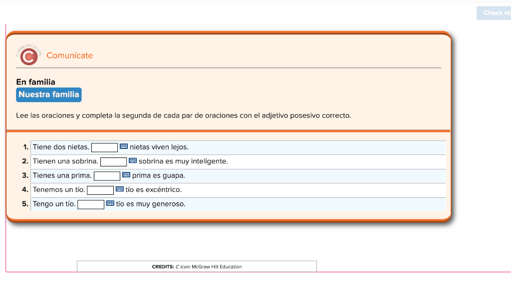 Comunícate En familia Lee las oraciones y completa la 