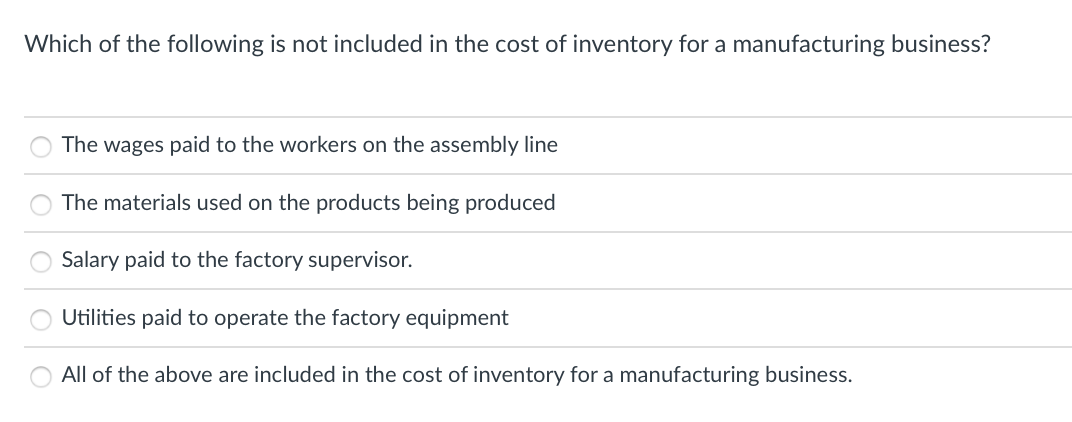 Solved Which of the following is not included in the cost of | Chegg.com