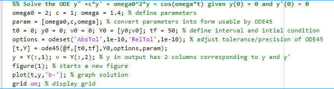 Solved %% Solve the ODE for omega = 2 % [INSERT MODIFIED | Chegg.com