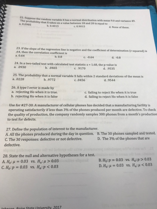 Solved 22. Suppose the random variable X has a normal | Chegg.com