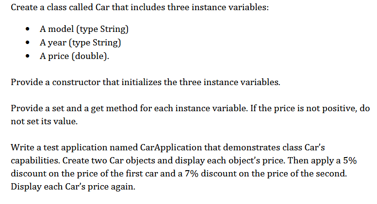 Solved Create a class called Car that includes three | Chegg.com