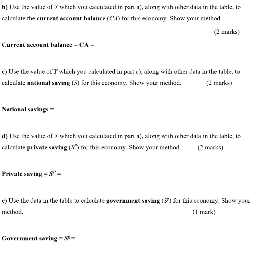 Solved 1.3 The table below contains data for a hypothetical | Chegg.com