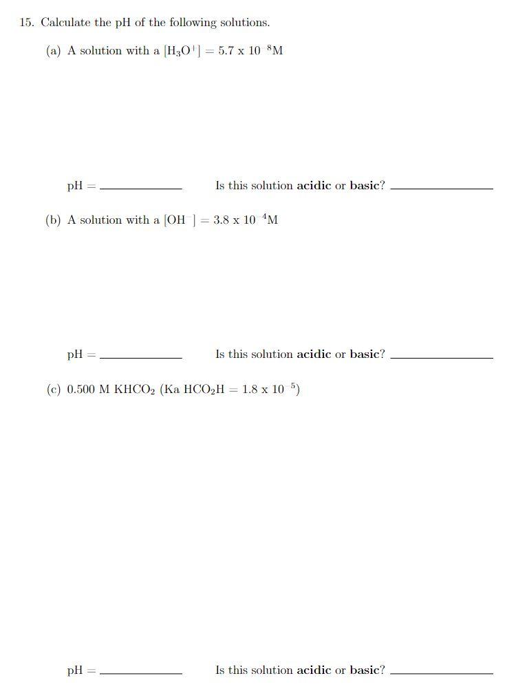 Solved (a) A solution with a [H3O′]=5.7×108M pH= Is this | Chegg.com