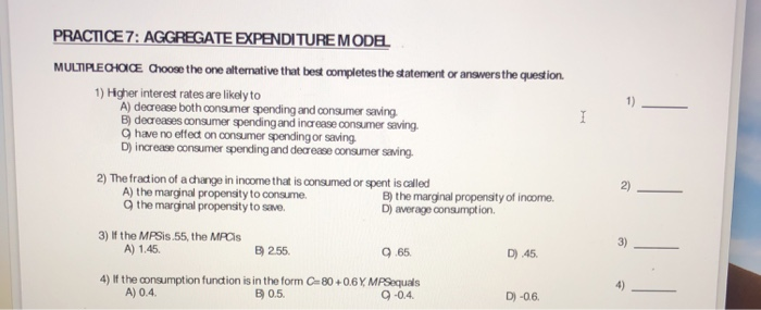 Solved PRACTICE 7: AGGREGATE EXPENDITURE MODEL aompletes the | Chegg.com